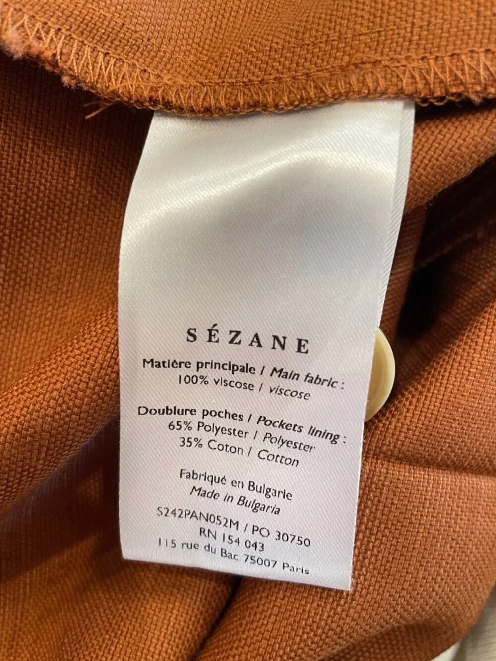 New Sezane Martin Viscose Trouser Caramel Brown 38, 6
